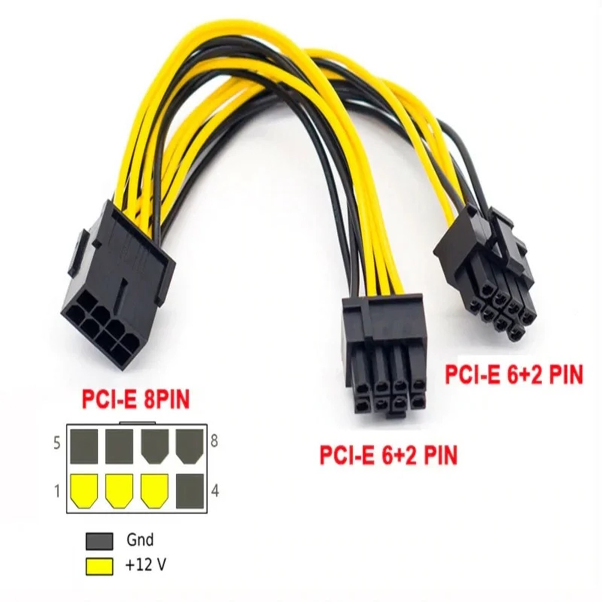 9 inch PCI Express 8 Pin to Dual 6+2 Pin Power Cable for PC VGA Video Card