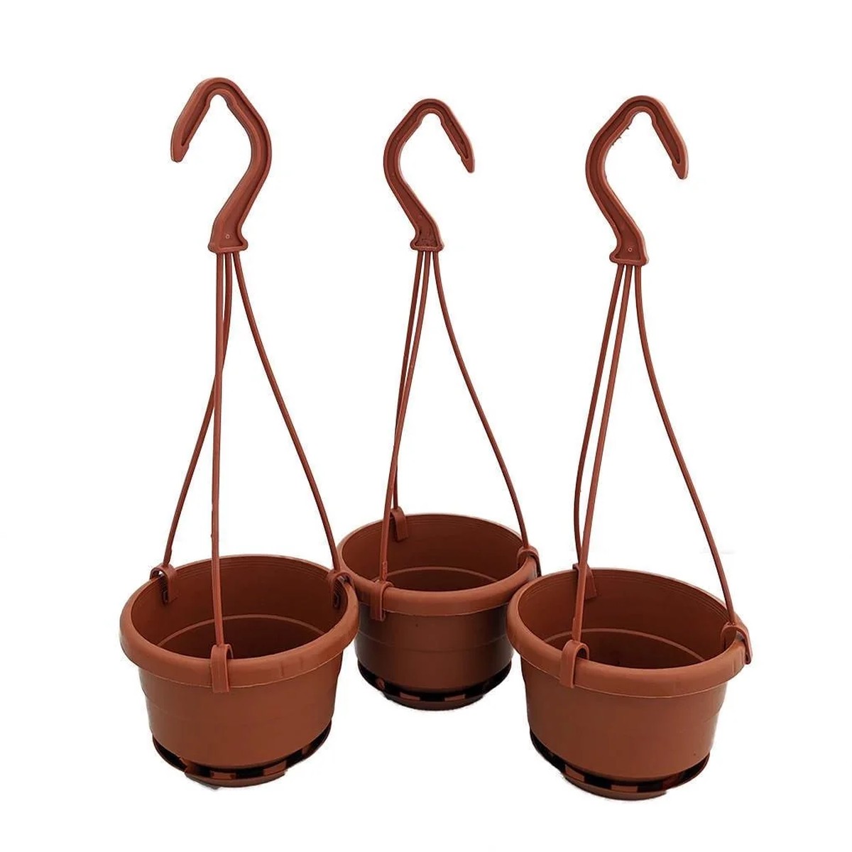 4 inch Mini Plastic Hanging Baskets - 3 Pack - Terracotta Color with Attached Saucers