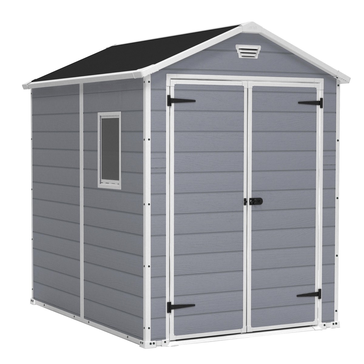 Keter Manor Outdoor Apex Garden Storage Shed, 6 x 8 feet - Grey