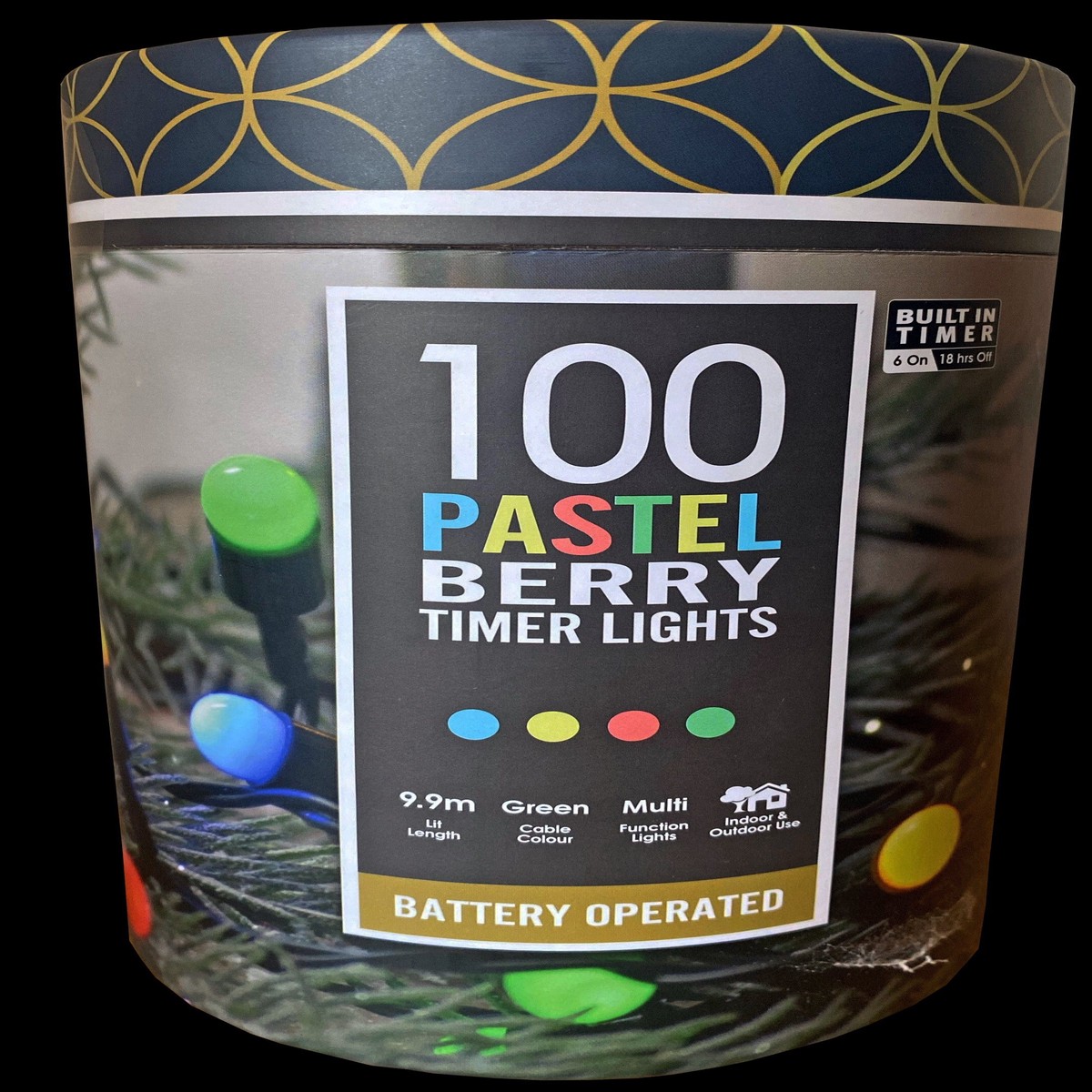 Festive Pastel Berry Timer String Lights 100L B/O