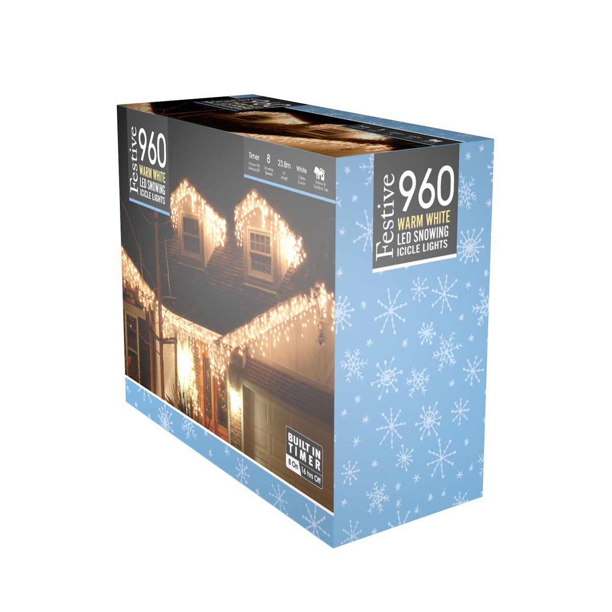 Festive Snowing Icicle Lights Warm White 960L